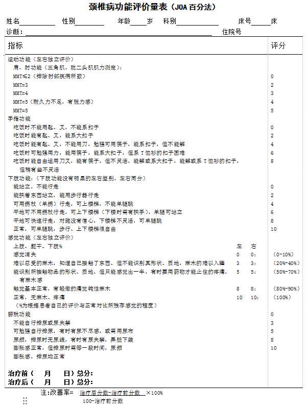 JOA颈椎病判定标准