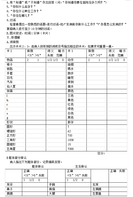 改良波士顿诊断性失语症检查记录2