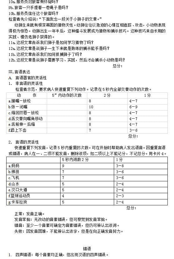 改良波士顿诊断性失语症检查记录4