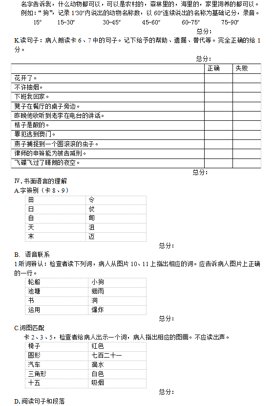 改良波士顿诊断性失语症检查记录9