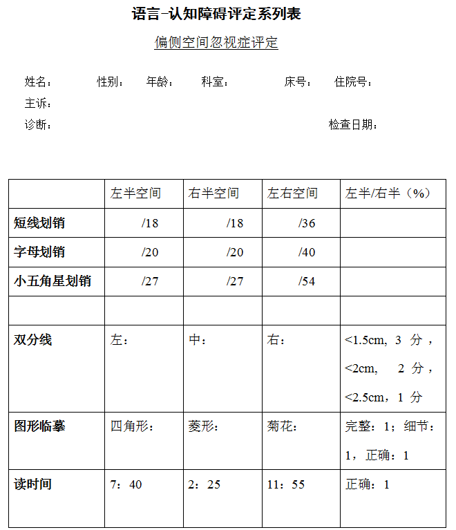 偏侧空间忽视症评定