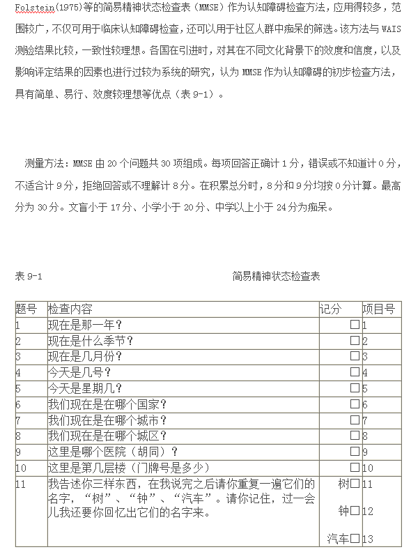 简易精神状态检查表1